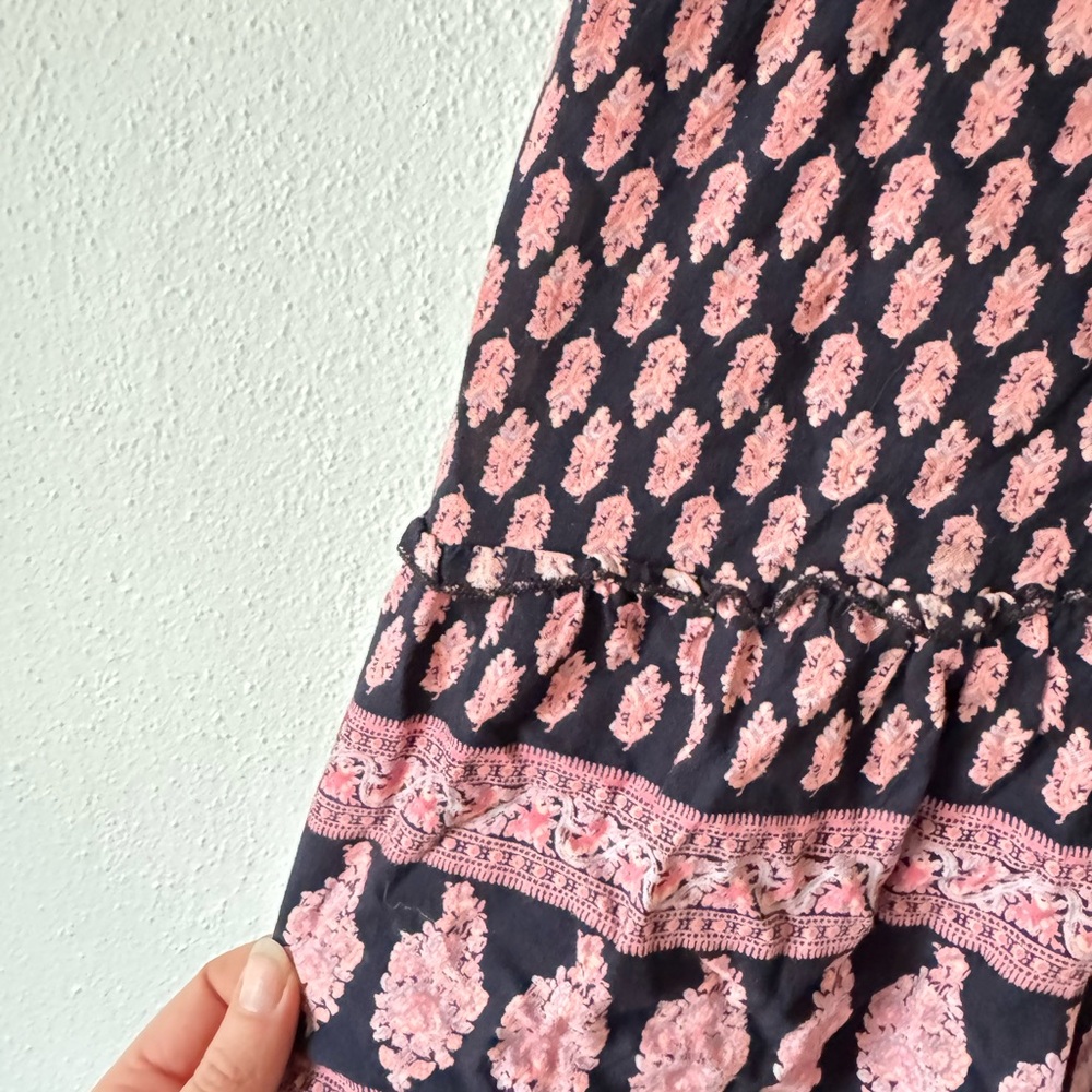 Anthropologie RAGA Faux Wrap Mini Dress Sz M Black Pink Mixed Print Ties Ruffle - Picture 5 of 14